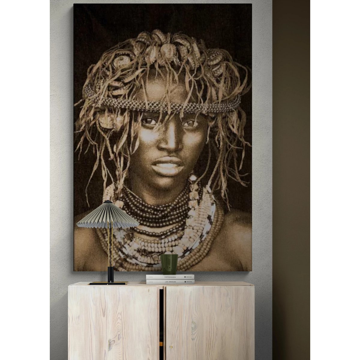 Gobelin geweven wandtapijt 75/125 Dassenech Meisje Sepia WH1976 Uitgerekt