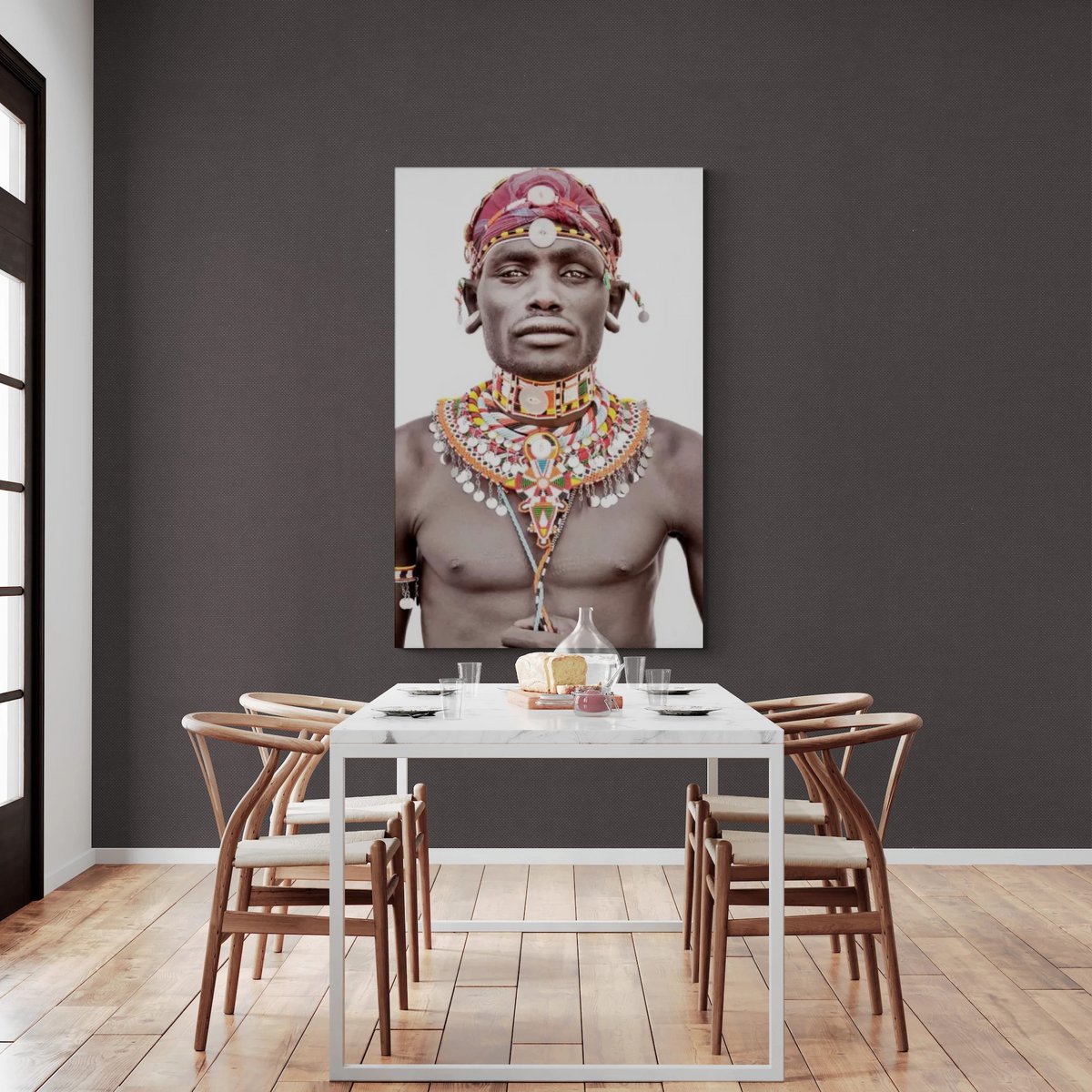 Gobelin geweven wandtapijt 120/180 Samburu Man Wit WH1746 uitgerekt op een draagbalk