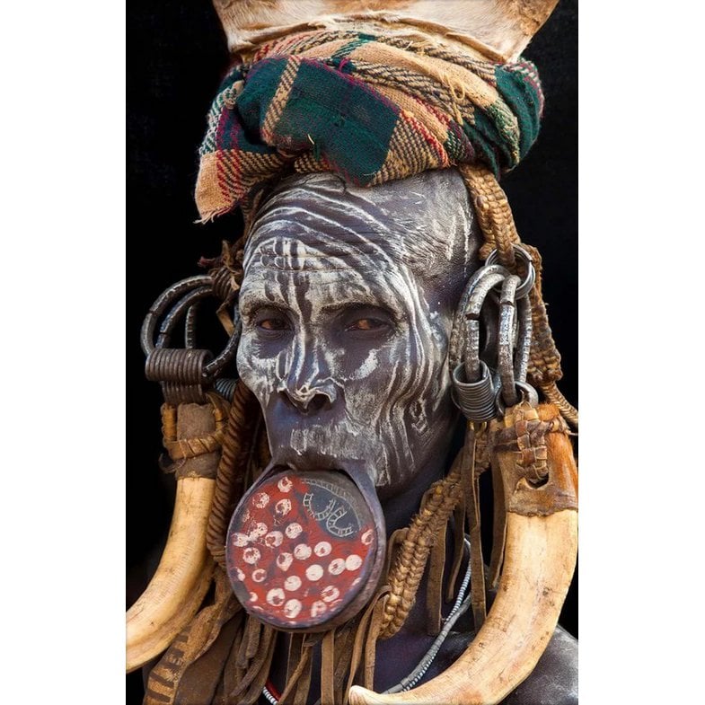 Gobelin geweven wandtapijt 80/120 Mursi vrouw Ethiopië WH1914 Uitgerekt