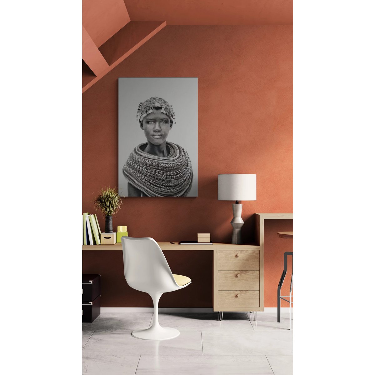 Gobelin geweven wandtapijt 120/180 Samburu Meisje Zwart/Wit WH2007 uitgerekt op een draagbalk