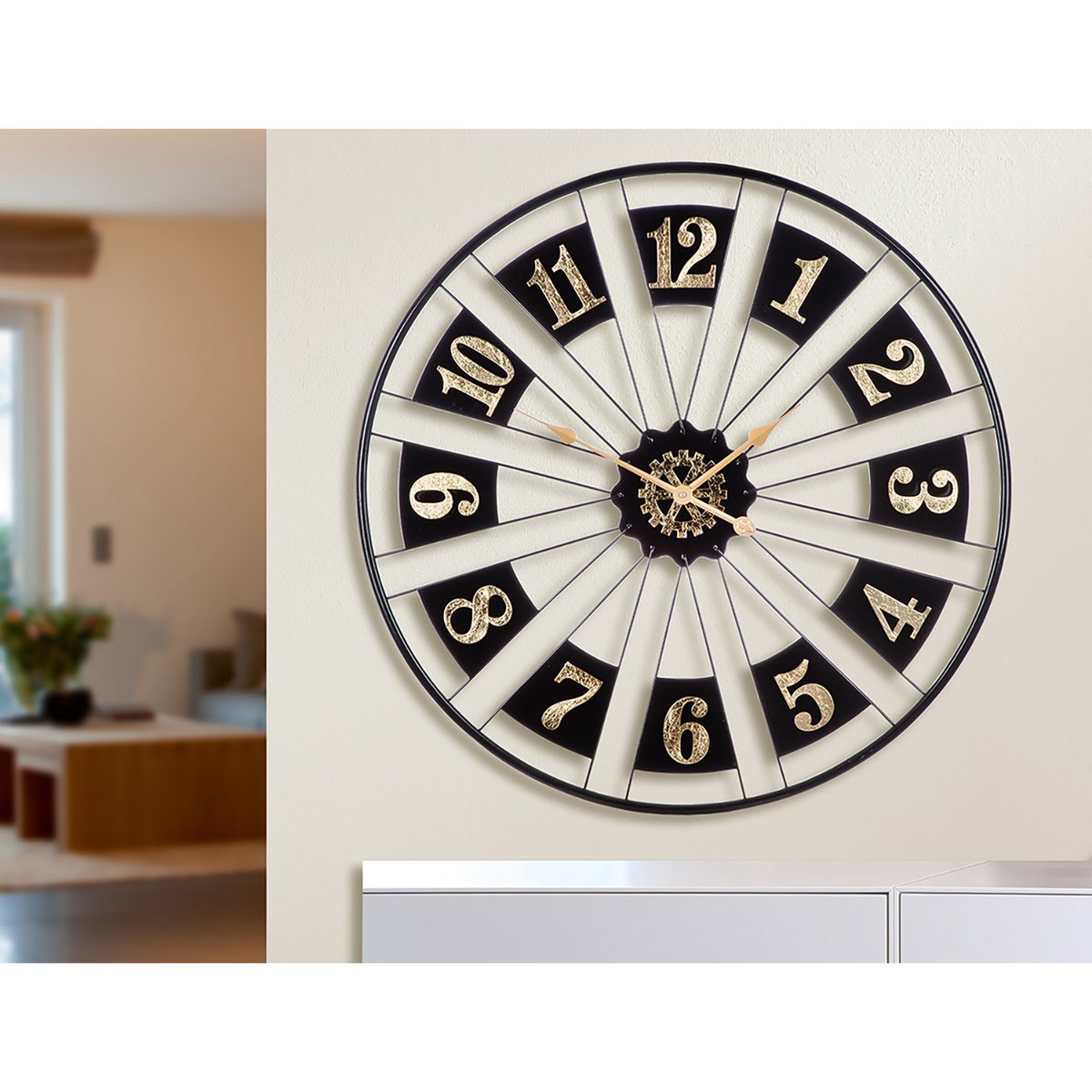 Wandklok Passage, goud, zwart H.80 cm