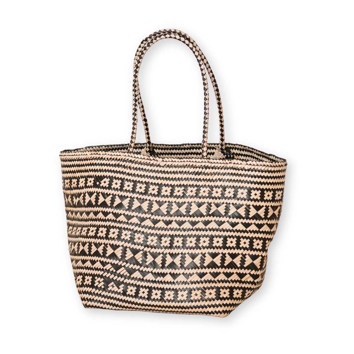 Boho Tote Bag – Zeegras Zomertas – Schouder Strandtas – Geweven Natuurlijke Tas – Grote Boho Boodschappentas KIDUL (zwart)