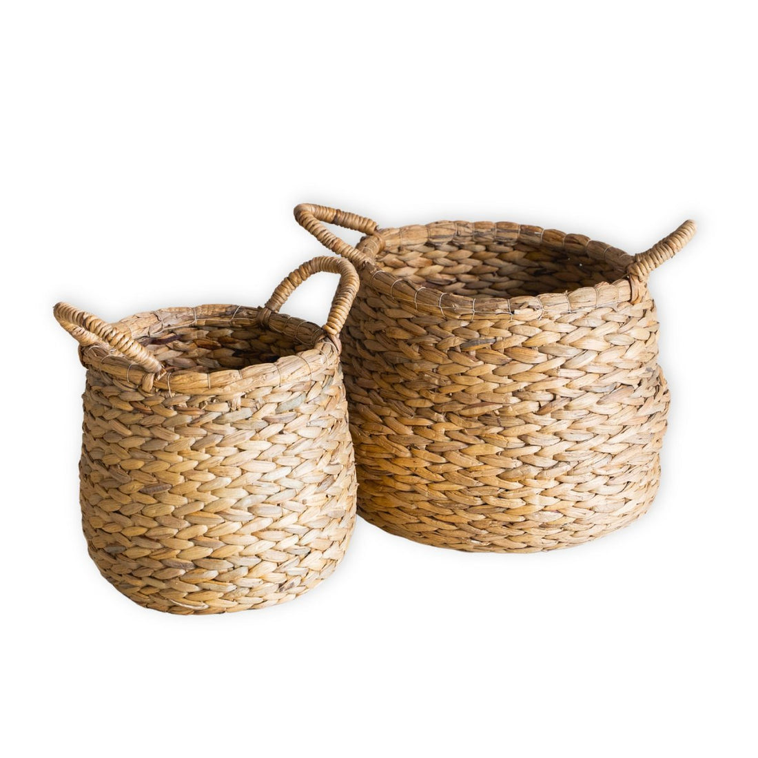 Ronde geweven wasmand - bolvormige boho -mand - natuurlijke plantenmand - grote waterhyacint opslagmand (2 maten) citra