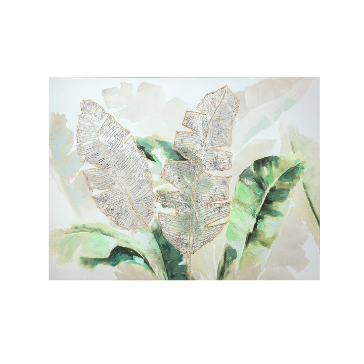 Hout/linnen schilderij "Bladflora"