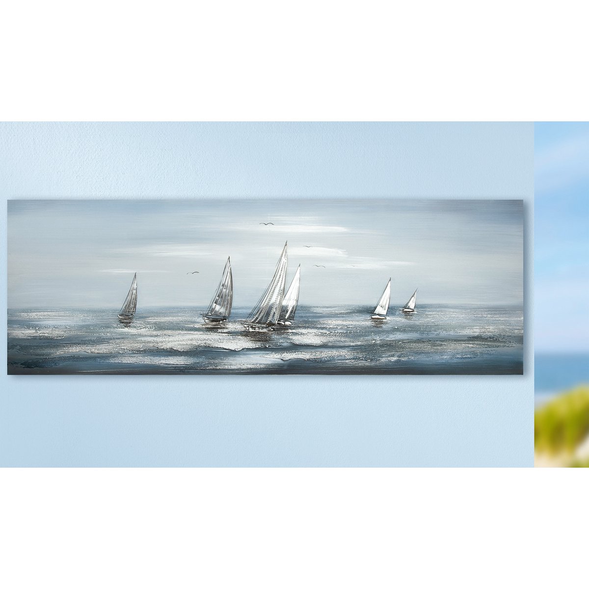Aluminium/linnen schilderij "Silver Regatta"