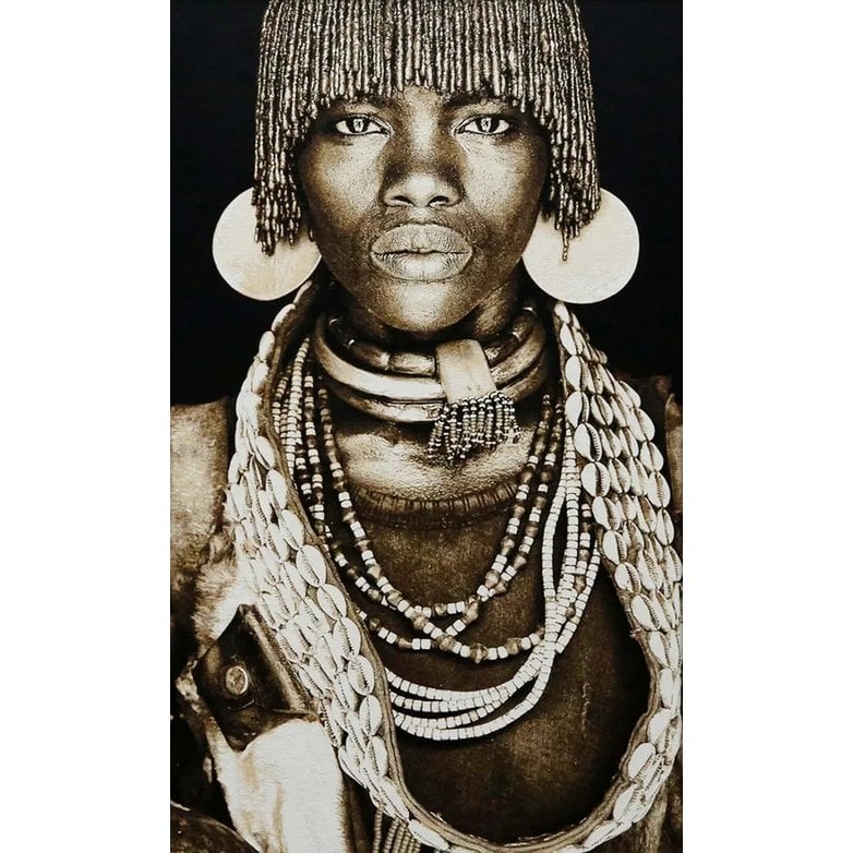 Gobelin geweven wandtapijt 120/180 Hamar Dames Ethiopië WH1613 opgespannen op een draagbalk