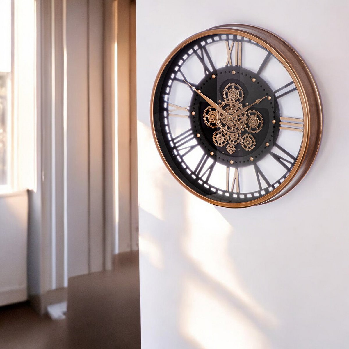 Ronde wandklok, koperkleurig, zwart H.60 cm