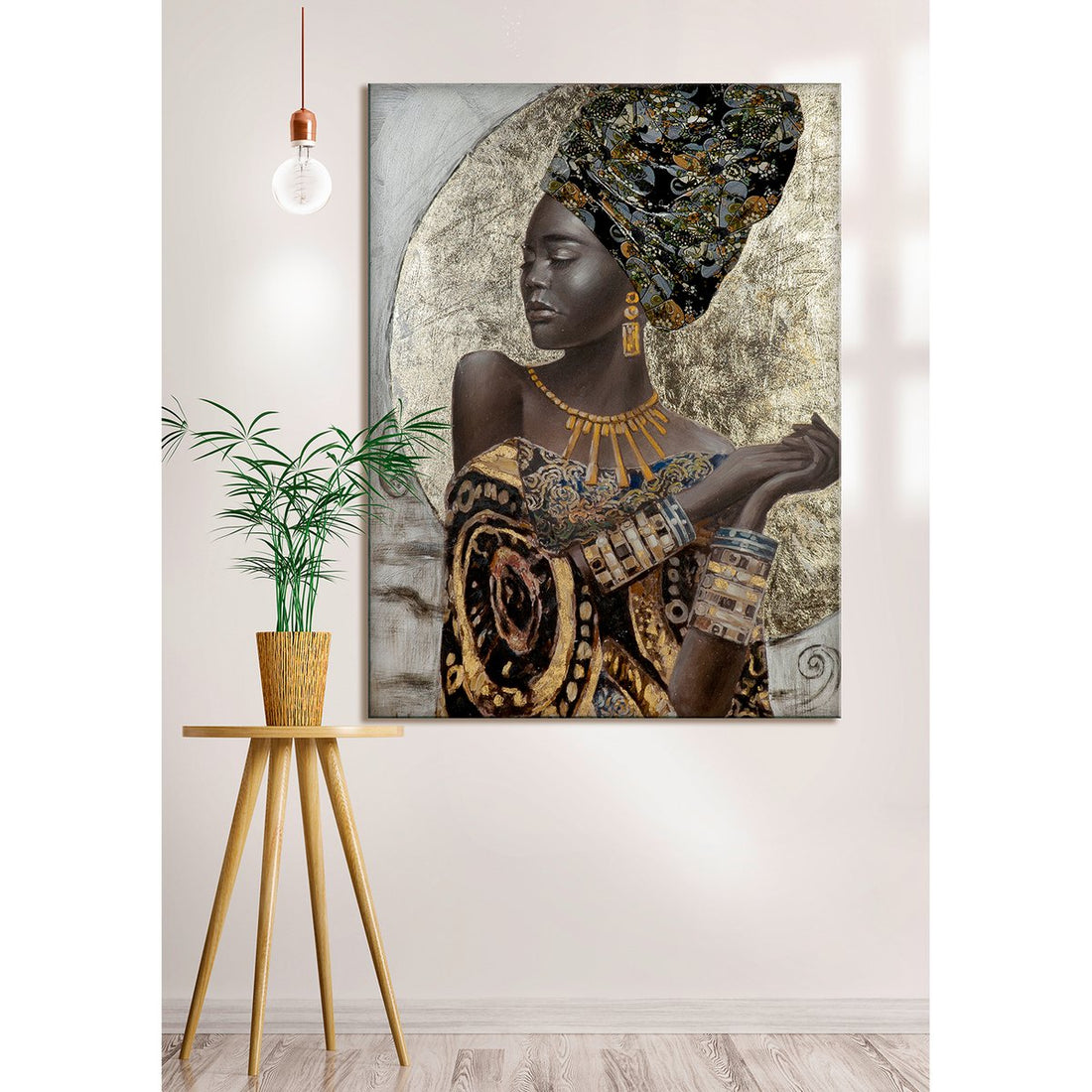Hout/linnen schilderij "Afrikaanse Dame"