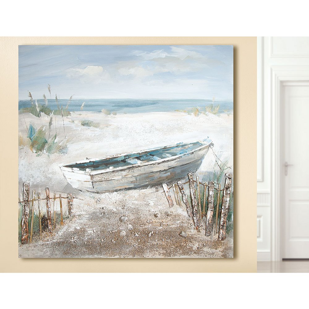 Hout/linnen schilderij "Boot op het strand"