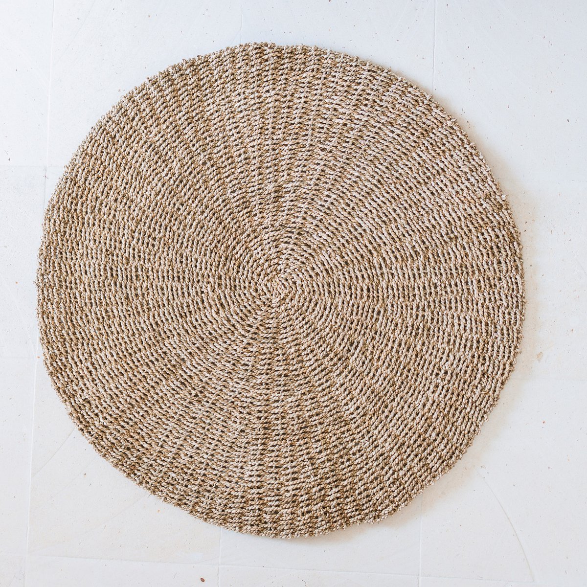 Zeegrasvloerkleed rond 100/120 cm – vloerkleed in bohostijl – rond vloerkleed naturel – handgeweven beige natuurvloerkleed (2 maten) LOKA
