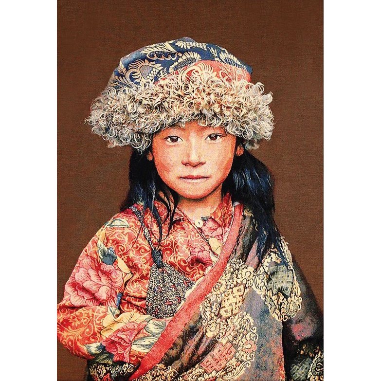 Gobelin geweven wandtapijt 120/180 Tibetaans Kind Taupe WH2026 Uitgerekt