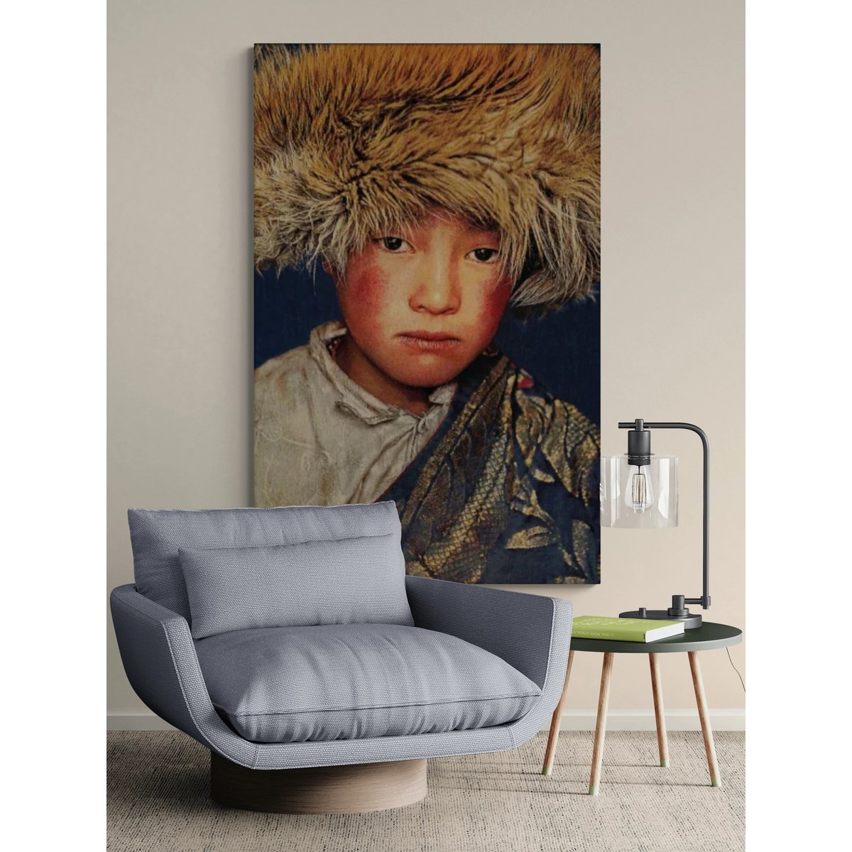 Gobelin geweven wandtapijt 100/150 Tibetaanse jongen WH2106 Uitgerekt