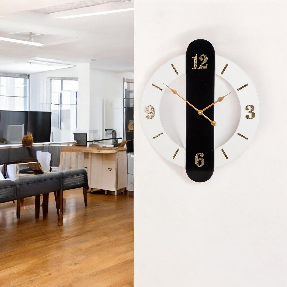 Wandklok Rond, zwart, wit H.70 cm