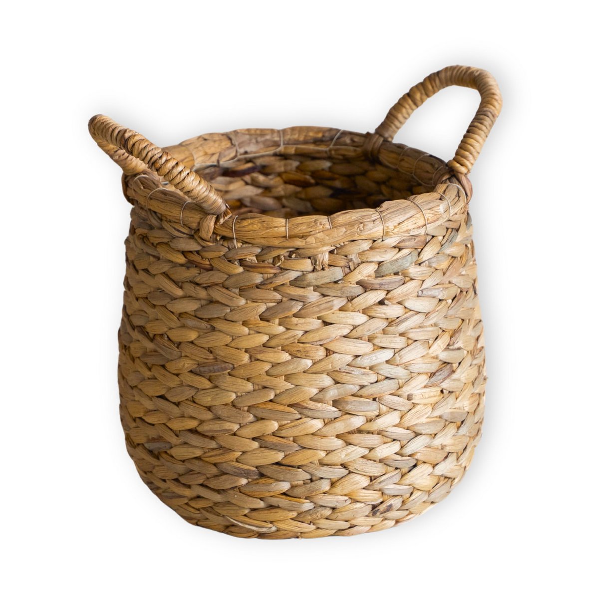 Ronde geweven wasmand - bolvormige boho -mand - natuurlijke plantenmand - grote waterhyacint opslagmand (2 maten) citra