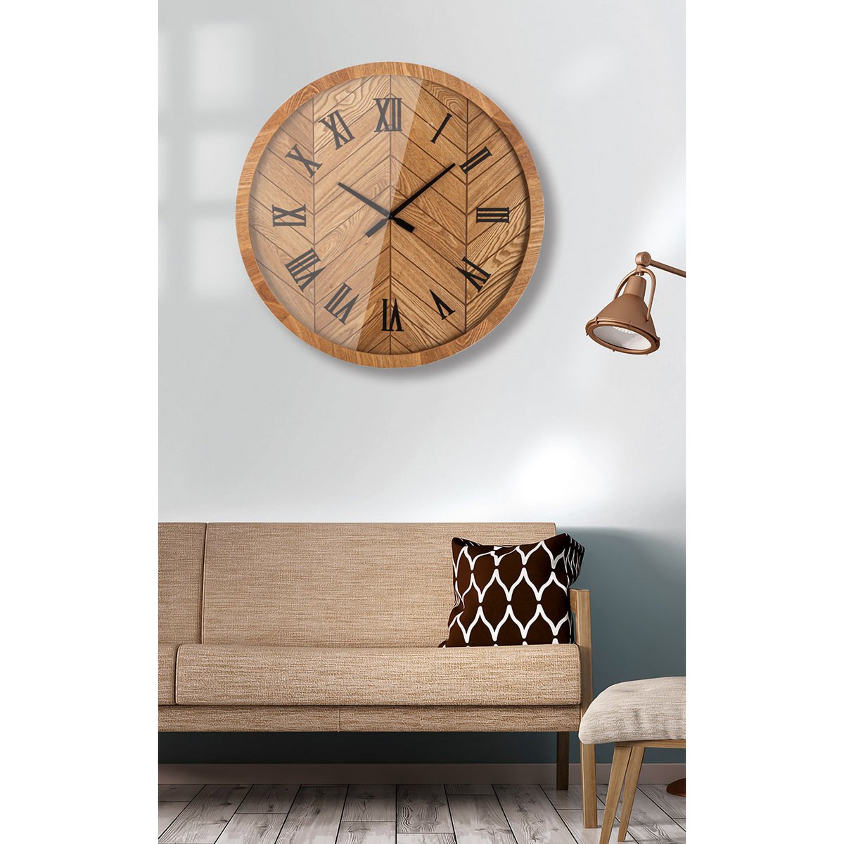 Wandklok rond hout H.70 cm