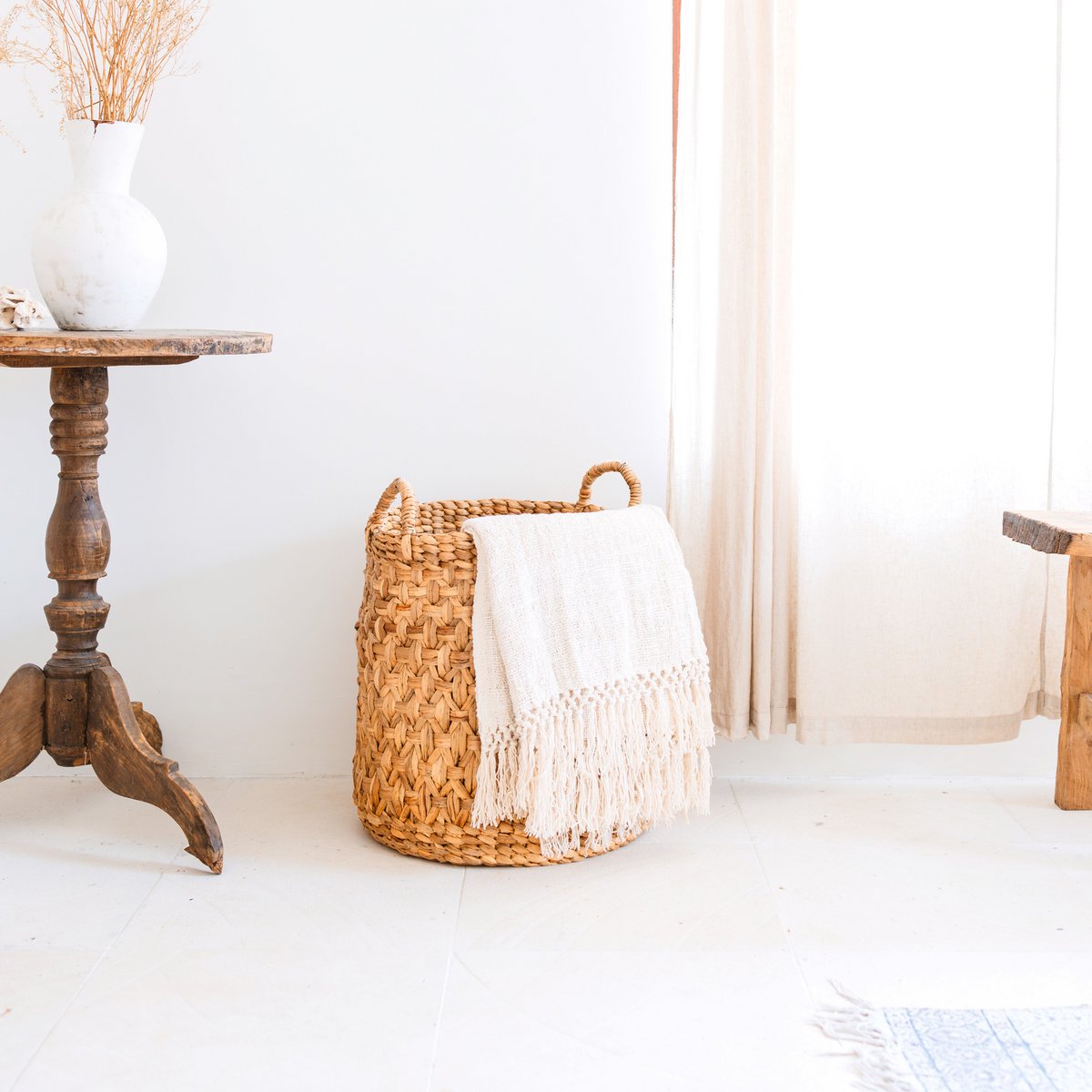 Rond geweven wasmand – Boho plantenmand – wasmand bruin – grote mand van waterhyacint RAJA (3 maten Ø 35/40/50 cm)