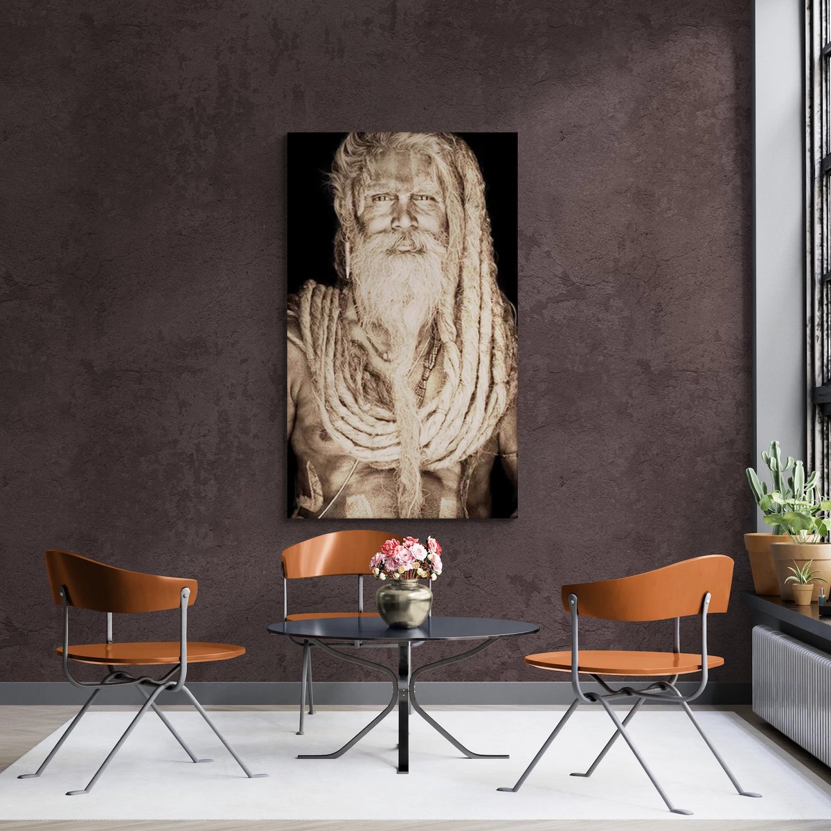 Gobelin geweven wandtapijt 120/180 Gangadas Baba Zwart WH1794 opgespannen op een spieraam