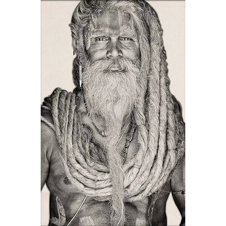 Gobelin geweven wandtapijt 120/180 Gangadas Baba Zwart/Wit WH2022 opgespannen op een spieraam