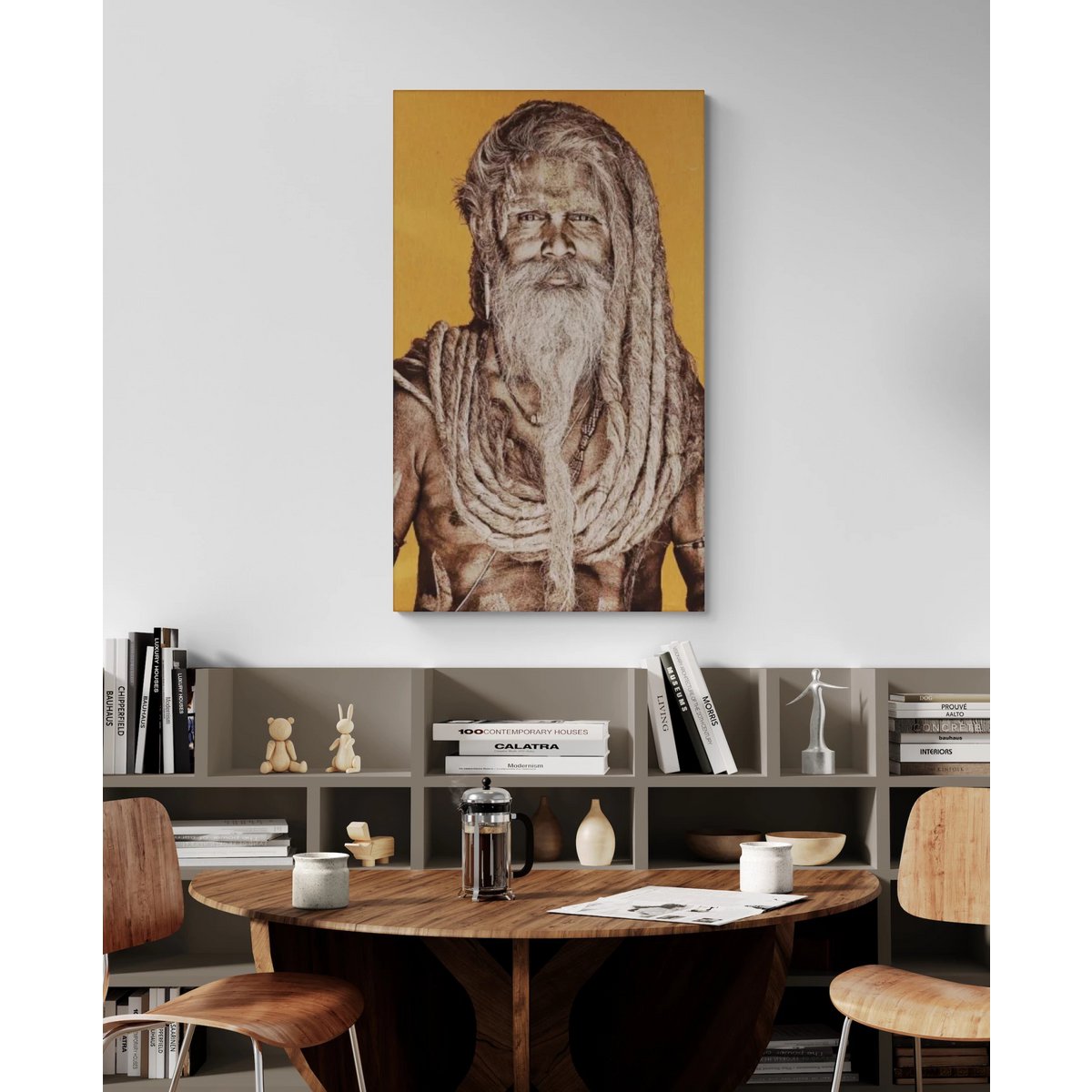 Gobelin geweven wandtapijt 75/125 Gangadas Baba Oker WH1825 Uitgerekt