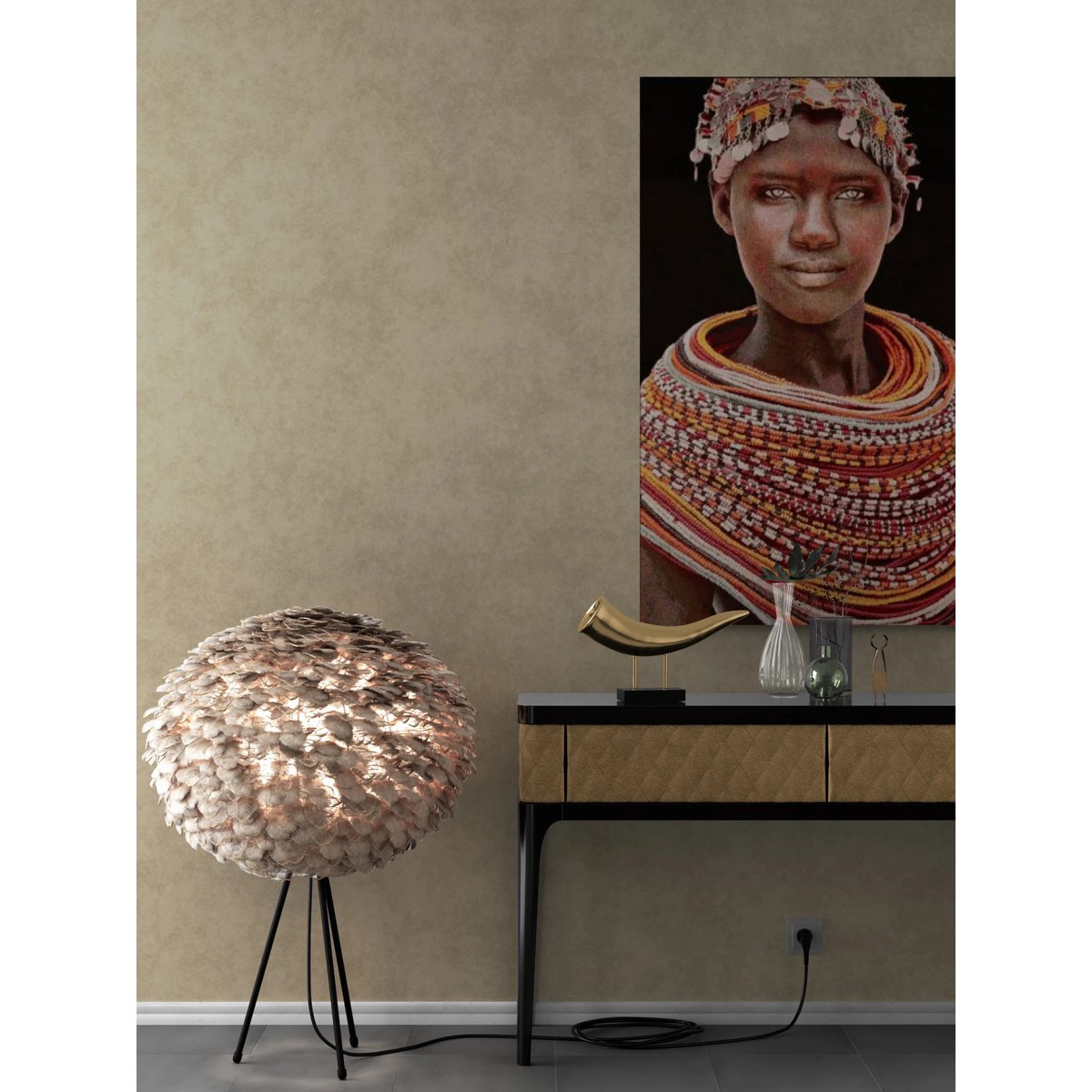 Gobelin geweven wandtapijt 80/120 Samburu Girl Zwart WH1765 Uitgerekt