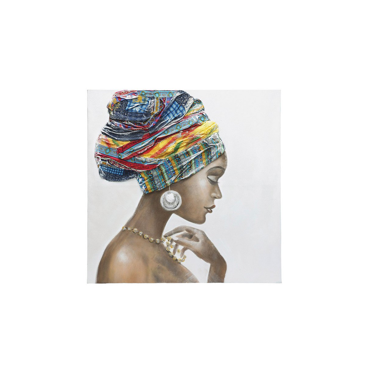 Hout/textiel schilderij "Afrikaanse schoonheid"