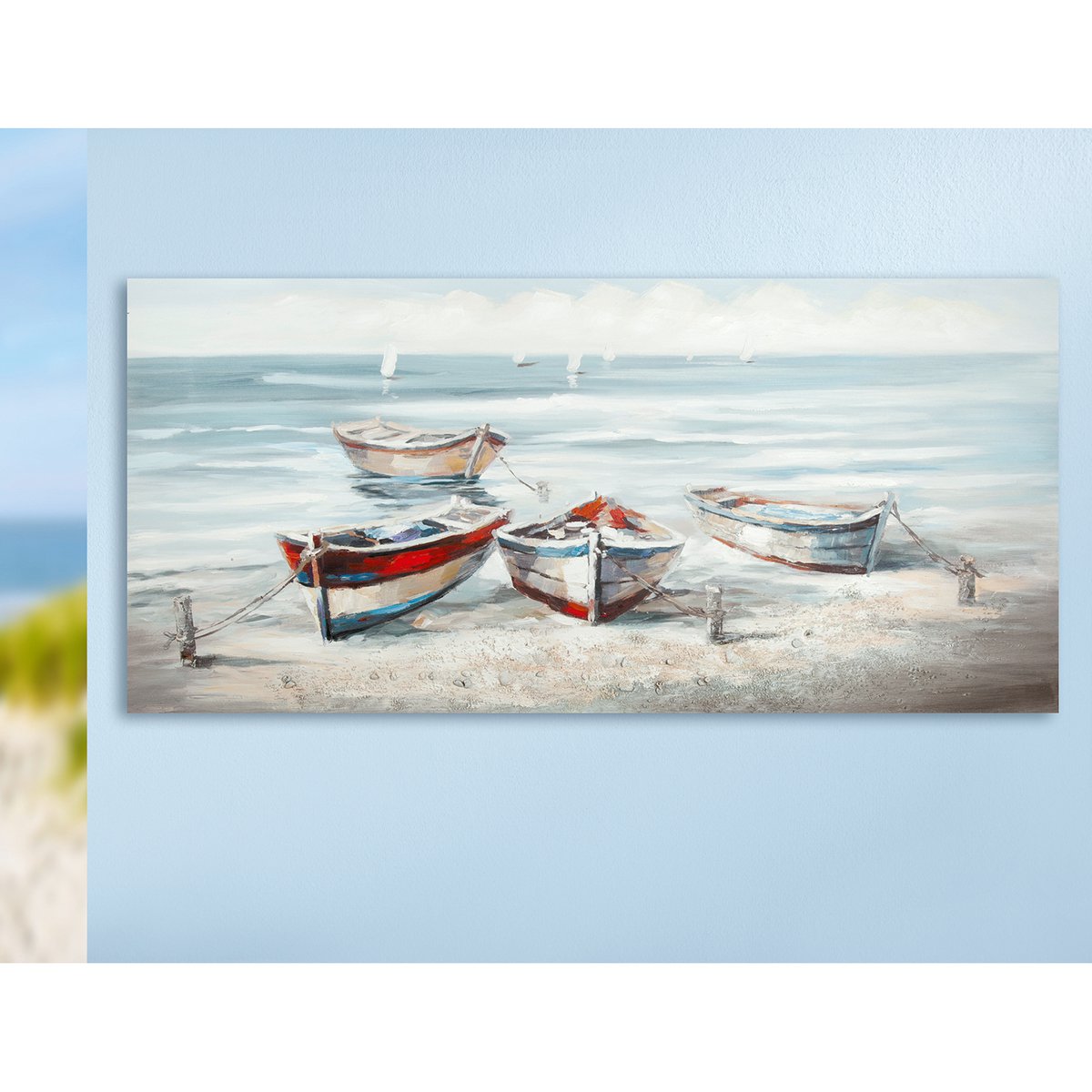 Hout/linnen schilderij "Strandboten"