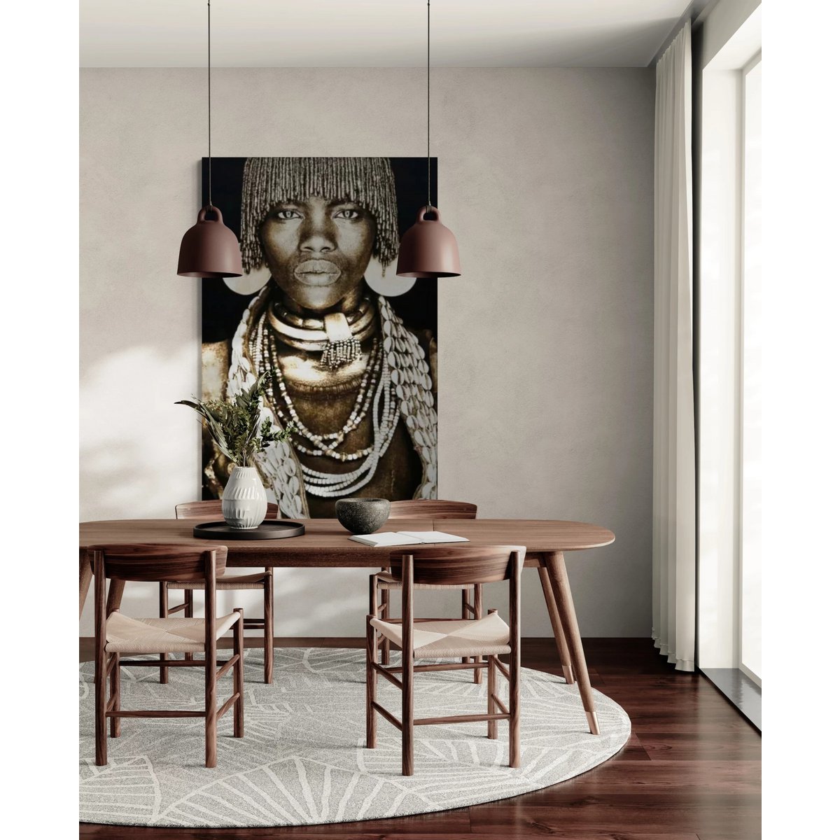 Gobelin geweven wandtapijt 120/180 Hamar Dames Ethiopië WH1613 opgespannen op een draagbalk