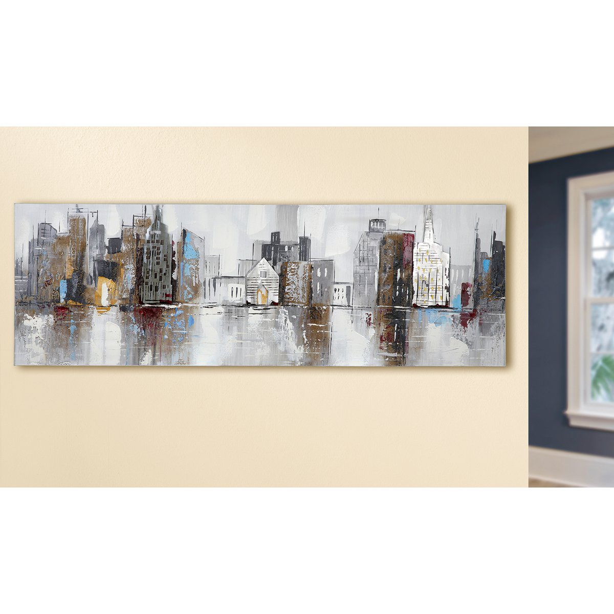 Aluminium/hout schilderij "Stad"