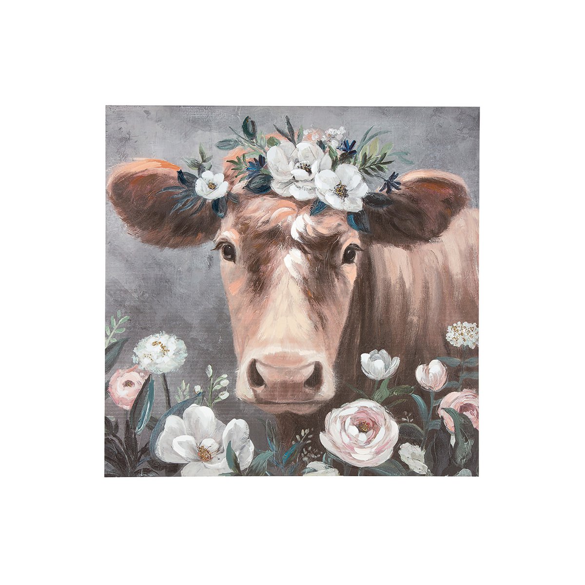 Hout/linnen schilderij "Bloemenkoe"