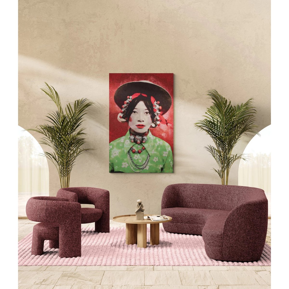 Gobelin geweven wandtapijt 120/180 cm Tibetaans meisje WH1130 uitgerekt op een draagbalk