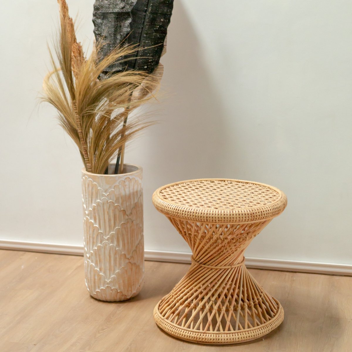 Rotan bijzettafel | Salontafel | Ronde salontafel LUHU Ø45 cm Beige