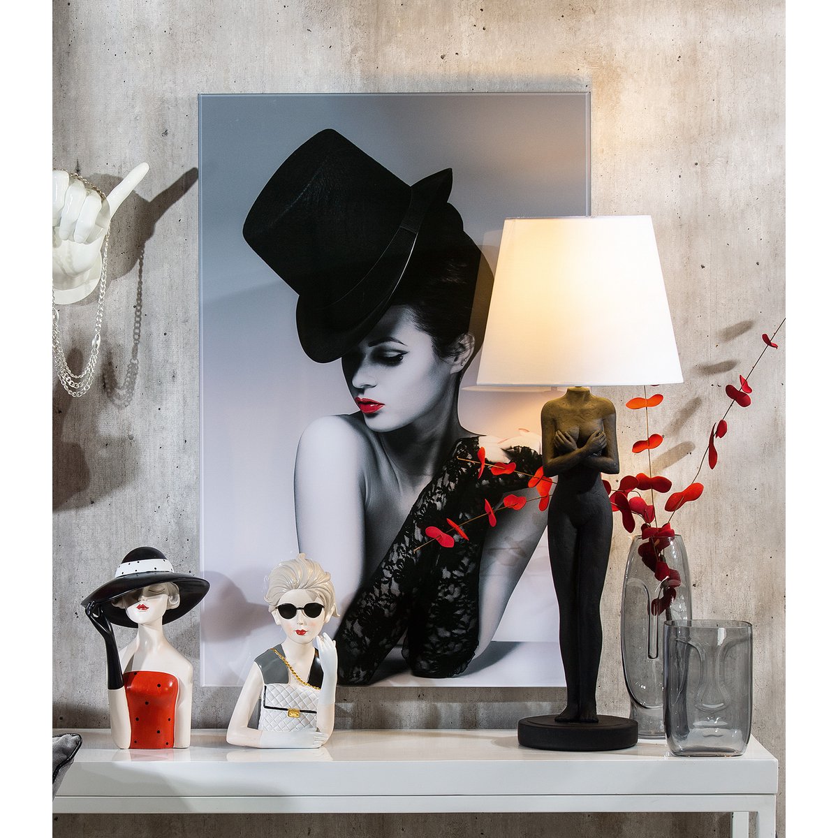 Acryl schilderij "Dame met hoge hoed"