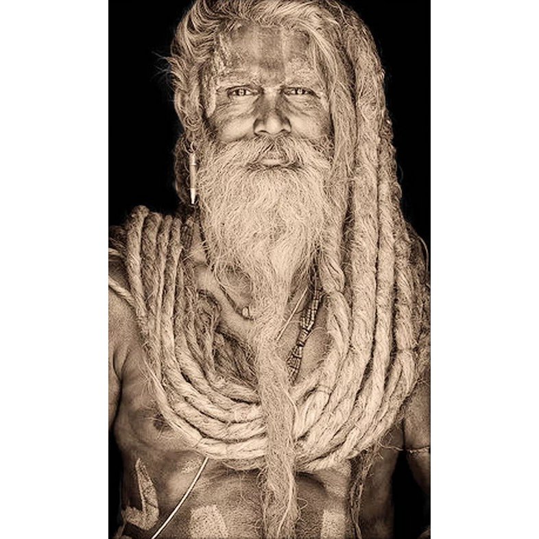 Gobelin geweven wandtapijt 75/125 Gangadas Baba Zwart WH1795 Gespannen