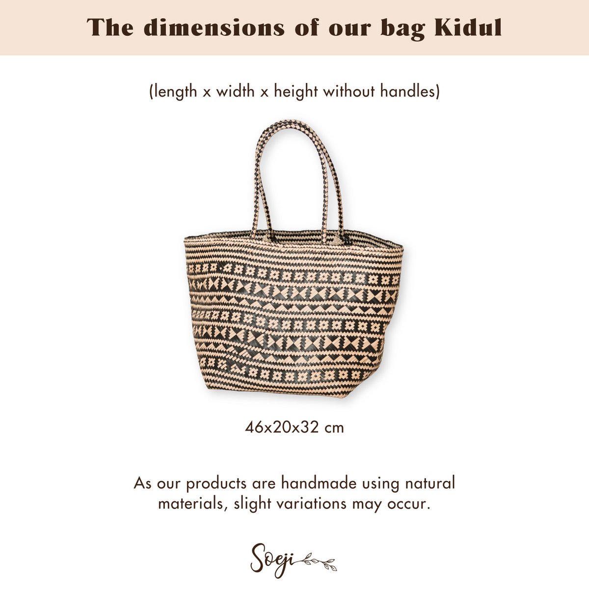 Boho Tote Bag – Zeegras Zomertas – Schouder Strandtas – Geweven Natuurlijke Tas – Grote Boho Boodschappentas KIDUL (zwart)