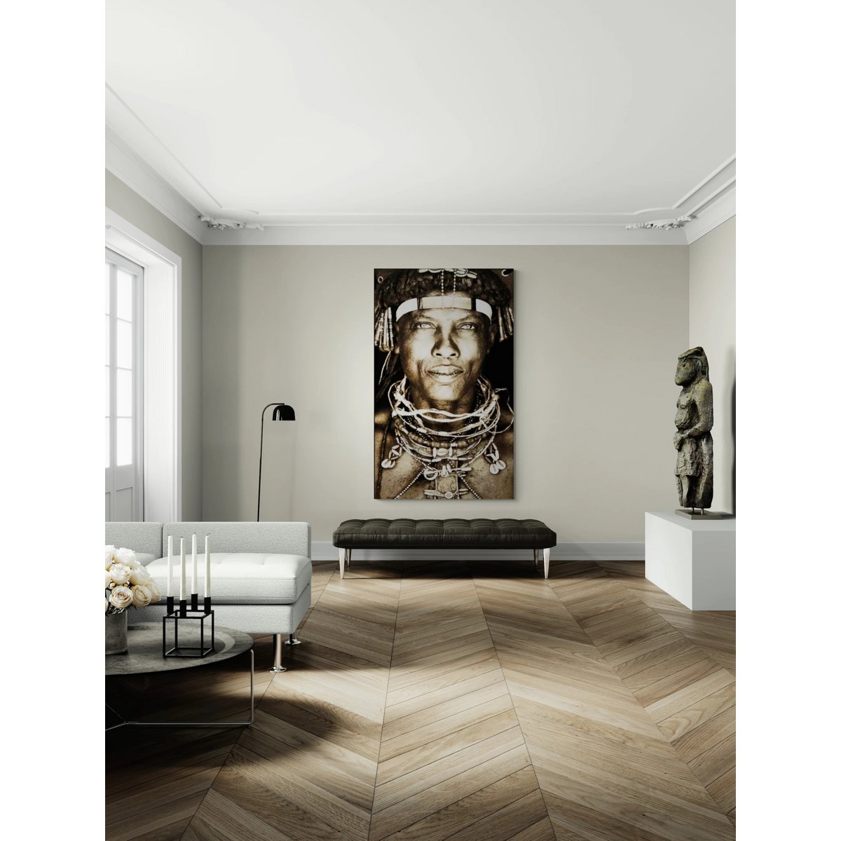 Gobelin geweven wandtapijt 120/180 Ovakakaona stam Angola WH1618 uitgerekt op een draagbalk