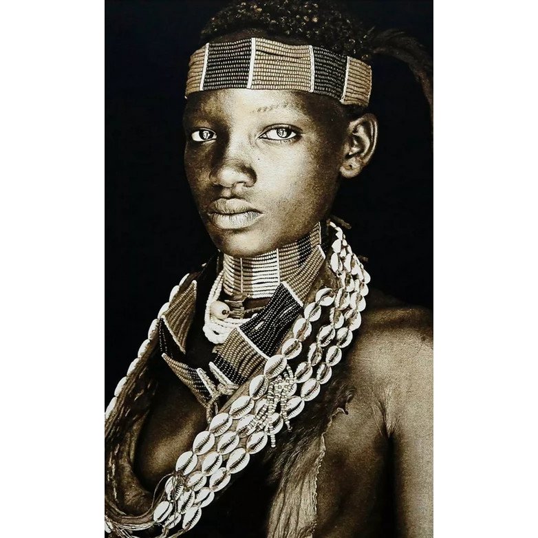 Gobelin geweven wandtapijt 120/180 Hamar Lady Ethiopië WH1616 uitgerekt op draagbalk