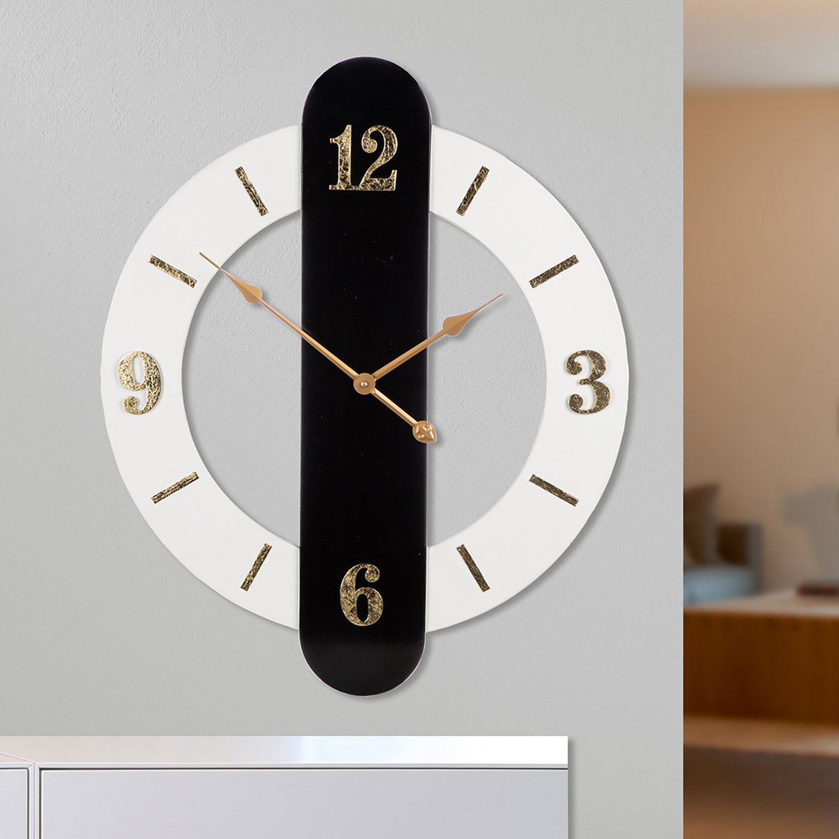 Wandklok Rond, zwart, wit H.70 cm