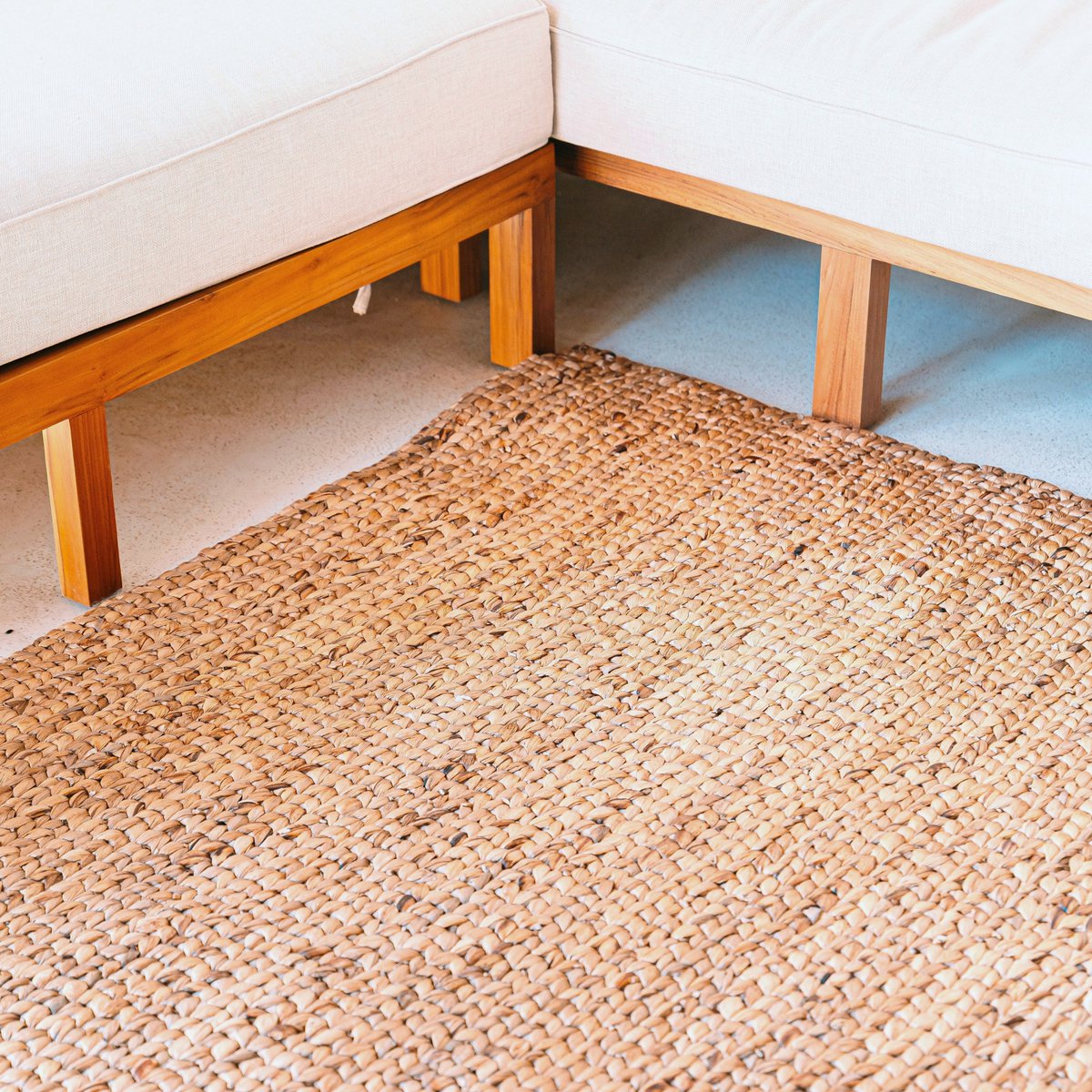 Vierkant Boho-vloerkleed gemaakt van natuurlijke vezels-handgeweven vloermat-rechthoekig bruin tapijt-groot water hyacint tapijt 180x115 cm sawah