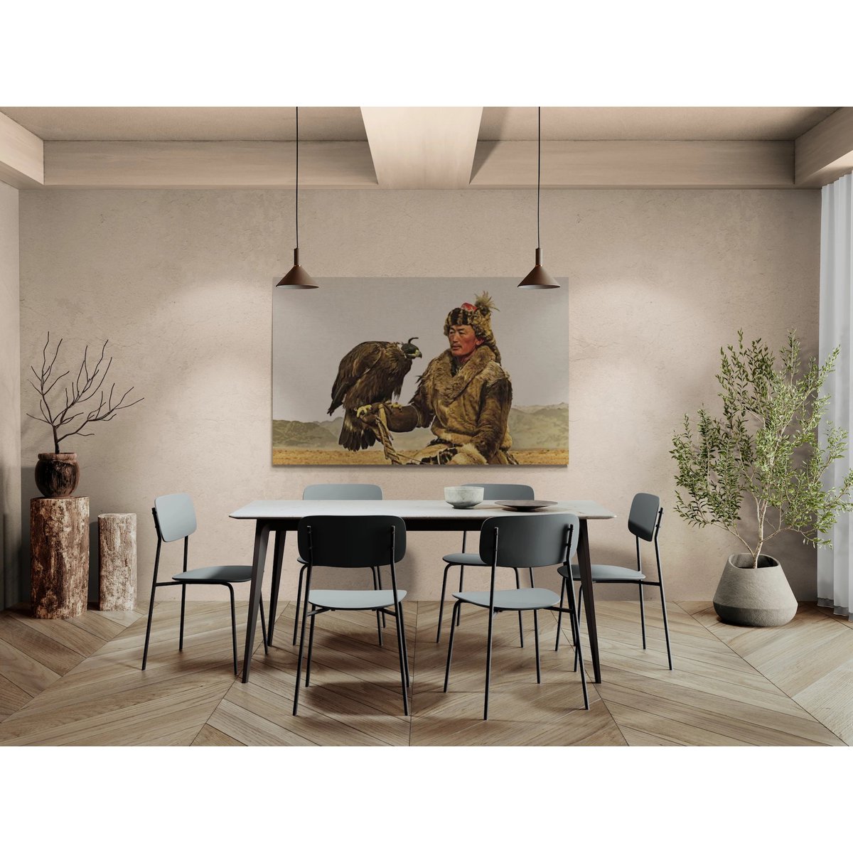 Gobelin geweven wandtapijt 120/180 Eagle Hunter WH1888 opgespannen op een spieraam