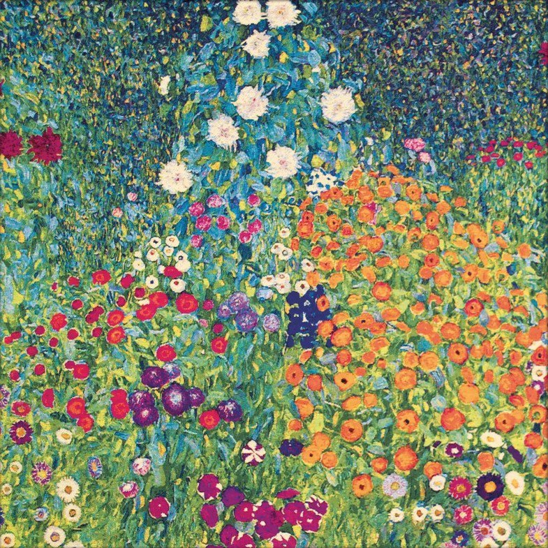 Gobelin geweven wandtapijt 120/120 Klimt Flower Garden GOB005 Uitgerekt