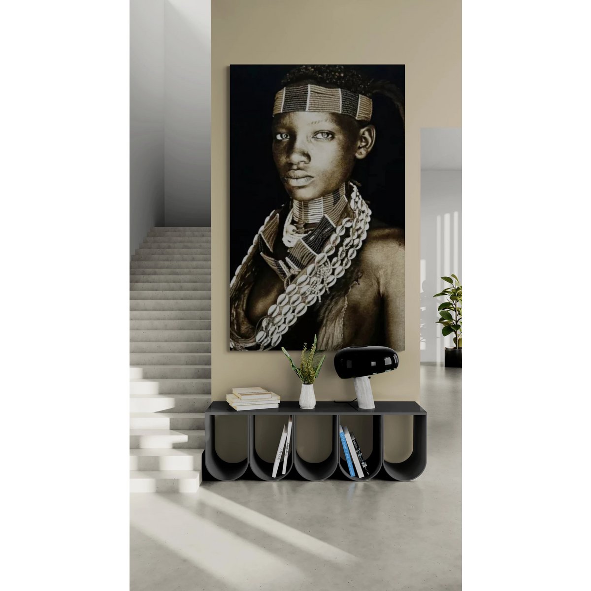 Gobelin geweven wandtapijt 120/180 Hamar Lady Ethiopië WH1616 uitgerekt op draagbalk