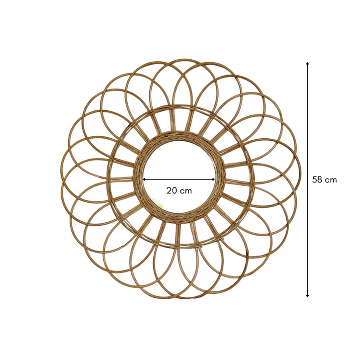 Rotan spiegel 58 cm | Handgemaakte Boho Wandspiegel MAGUWO