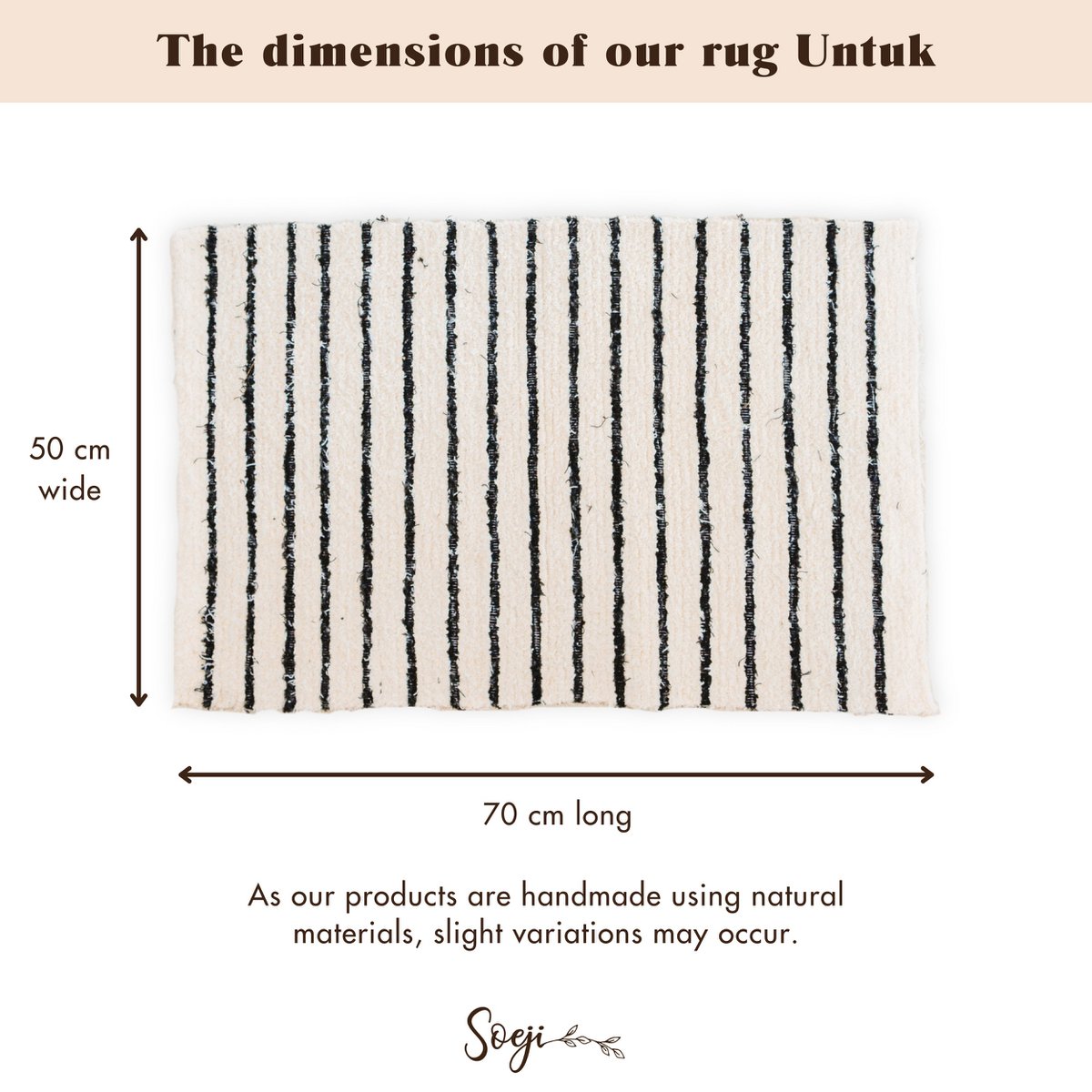 Klein katoenen vloerkleed – gestreept loper – boho vloerkleed zwart wit – zachte bedmat – handgeweven rechthoekig vloerkleed 70x50 cm UNTUK