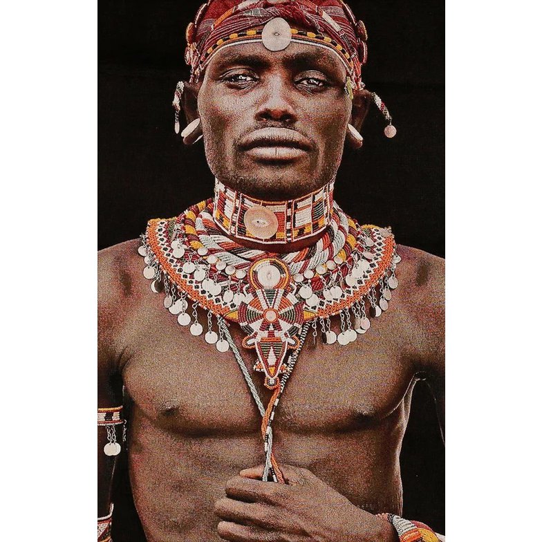 Gobelin geweven wandtapijt 120/180 Samburu Man Zwart WH1767 uitgerekt op een draagbalk