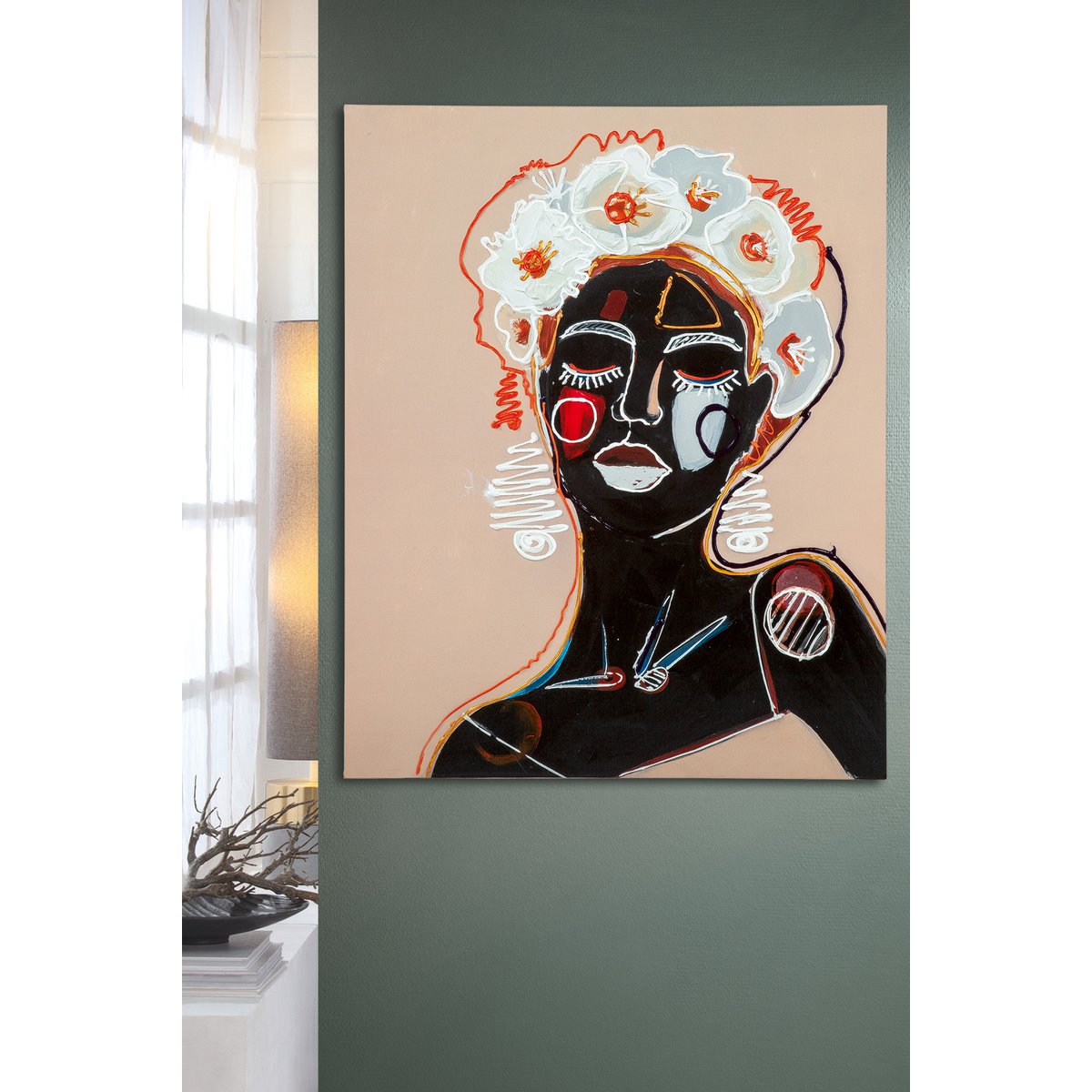 Hout/linnen foto Afrikaanse hoofdtooi