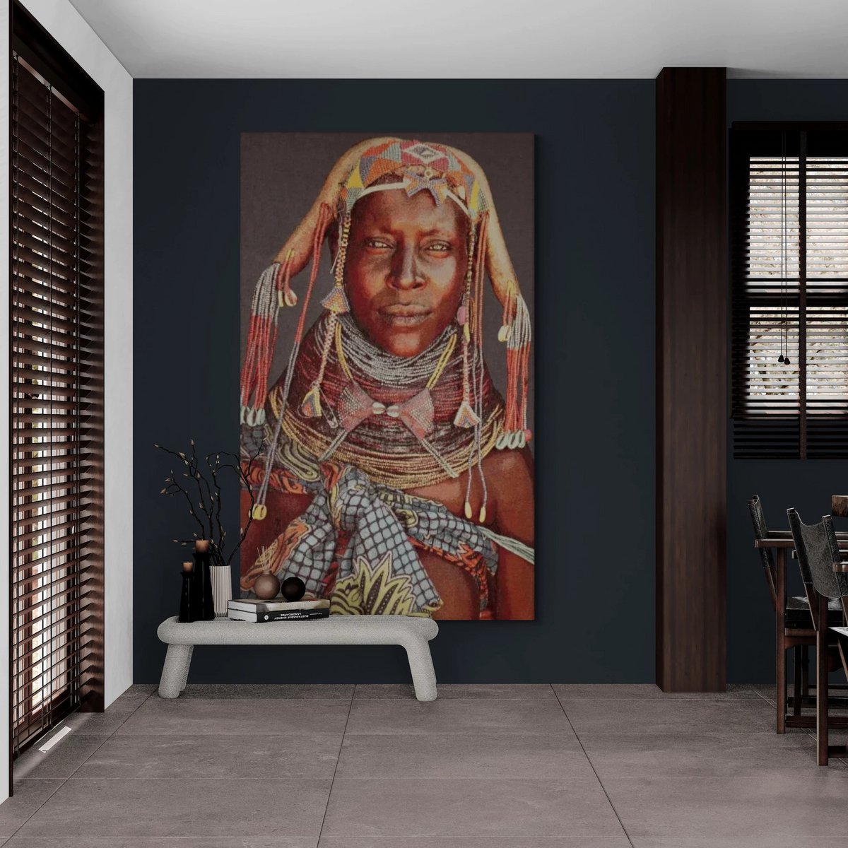 Gobelin geweven wandtapijt 120/180 Mumuhuila WH1700 uitgerekt op een draagbalk