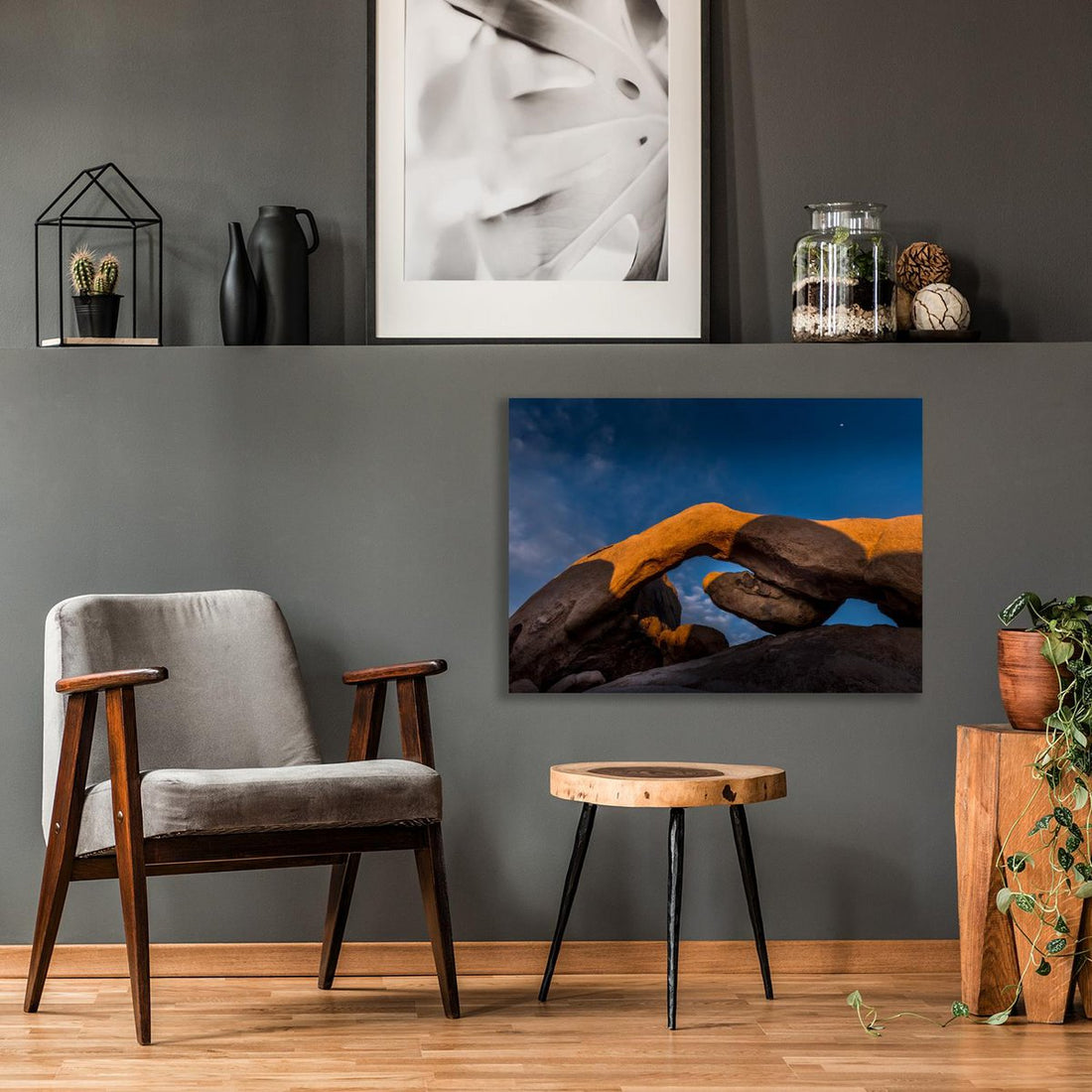 Afbeelding op acrylglas - ARCH ROCK AND MOON-JOSHUA TREE NATIONAL PARK