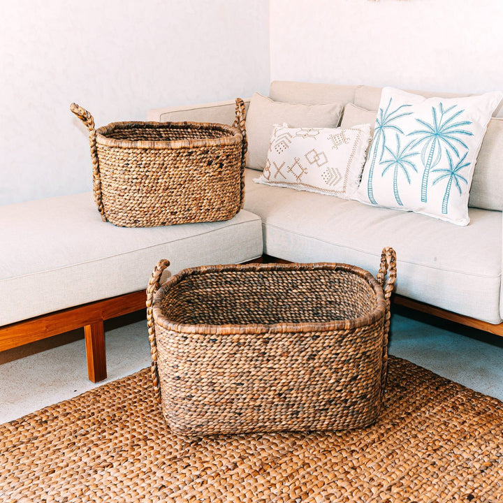 Extra grote wasmand - vierkante boho -mand - geweven decoratieve mand - opslagmand gemaakt van natuurlijke waterhyacint (2 maten) mentari