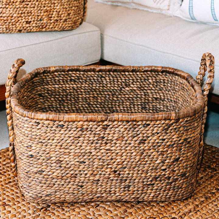 Extra grote wasmand - vierkante boho -mand - geweven decoratieve mand - opslagmand gemaakt van natuurlijke waterhyacint (2 maten) mentari