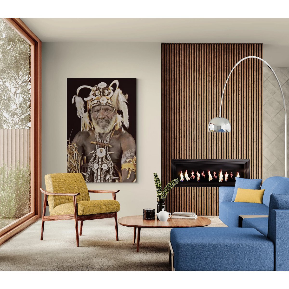 Gobelin geweven wandtapijt 120/180 Village Elder Papoea-Nieuw-Guinea WH2000 Uitgerekt